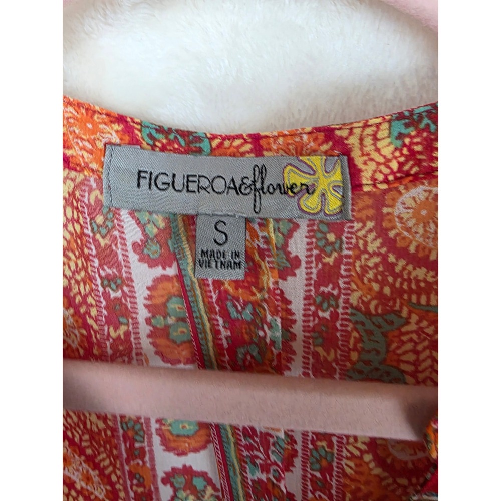 Figueroa & Flower Womens Paisley Floral V-Neck Roll Tab Sleeve‎ Blouse Orange S - Picture 3 of 7